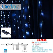 Trade Shop - Tenda Luminosa Natalizia 480 Mini Led Effetto Pioggia Luce Bianca Ip44 Xc-3056 -