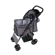 Passeggino per animali Blu Tartan con Borsa Organizer Pieghevole da Viaggio per Cani