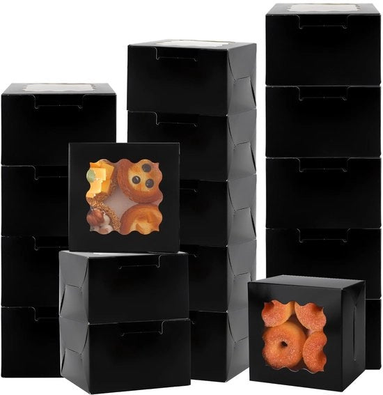 Scatola per dolci 30 pezzi - Dozzina di cupcake neri - Finestra trasparente - Sicuro per alimenti - Riciclabile - Carta di cellulosa durevole - Scatola per torte