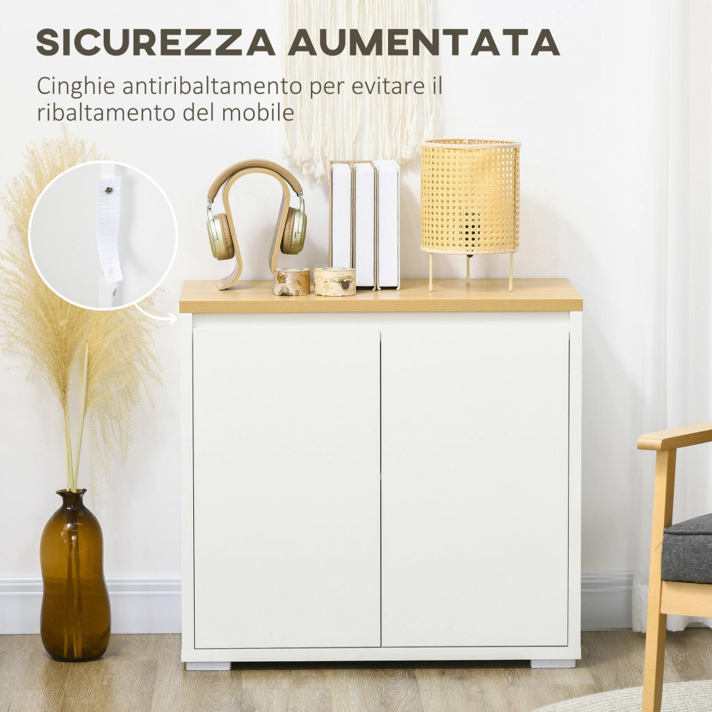 Mobile Multiuso con Armadietto a 2 Livelli in Truciolato e Ripiano regolabile, 80x37x75cm