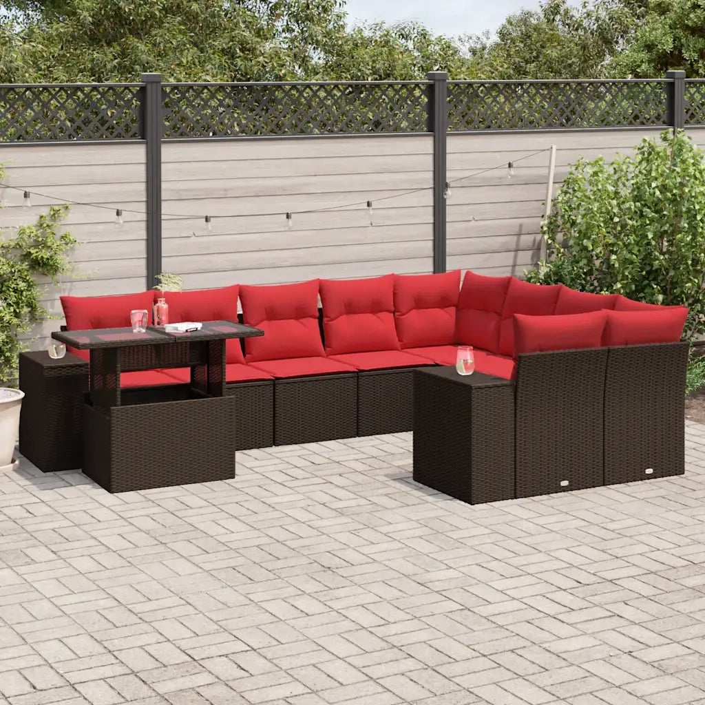 Set Divani da Giardino 10 pz con Cuscini Marrone in Polyrattan 3269404