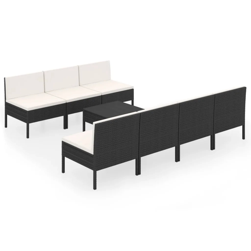 Set Divani da Giardino 8 pz con Cuscini in Polyrattan Nero 3094328