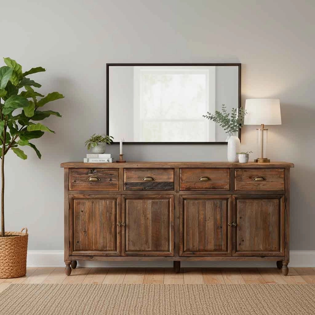 Credenza in legno con 4 cassetti e 4 ante 180x45x86