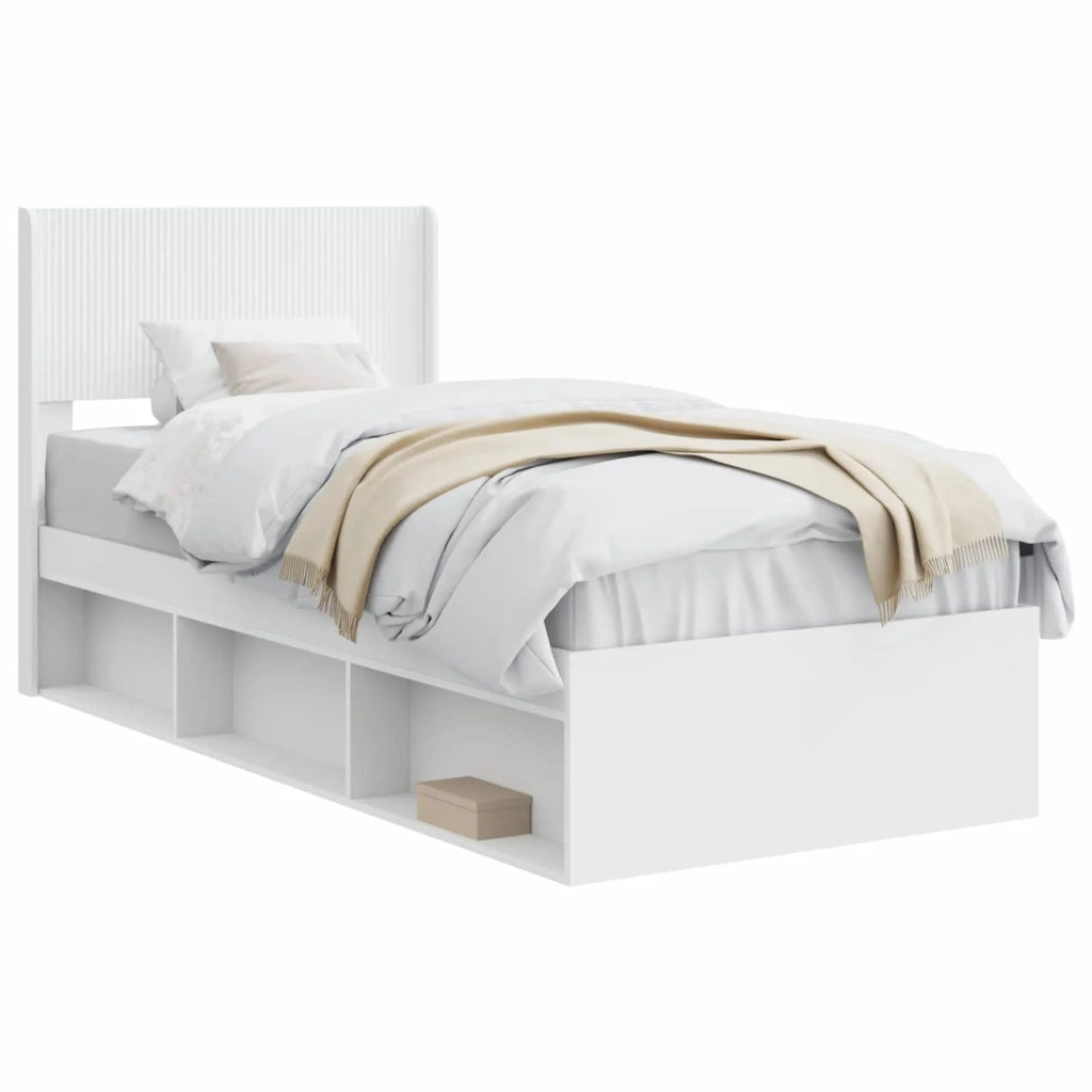 Letto singolo | Letto per adulti | Struttura del letto con stoccaggio e testata Bianco