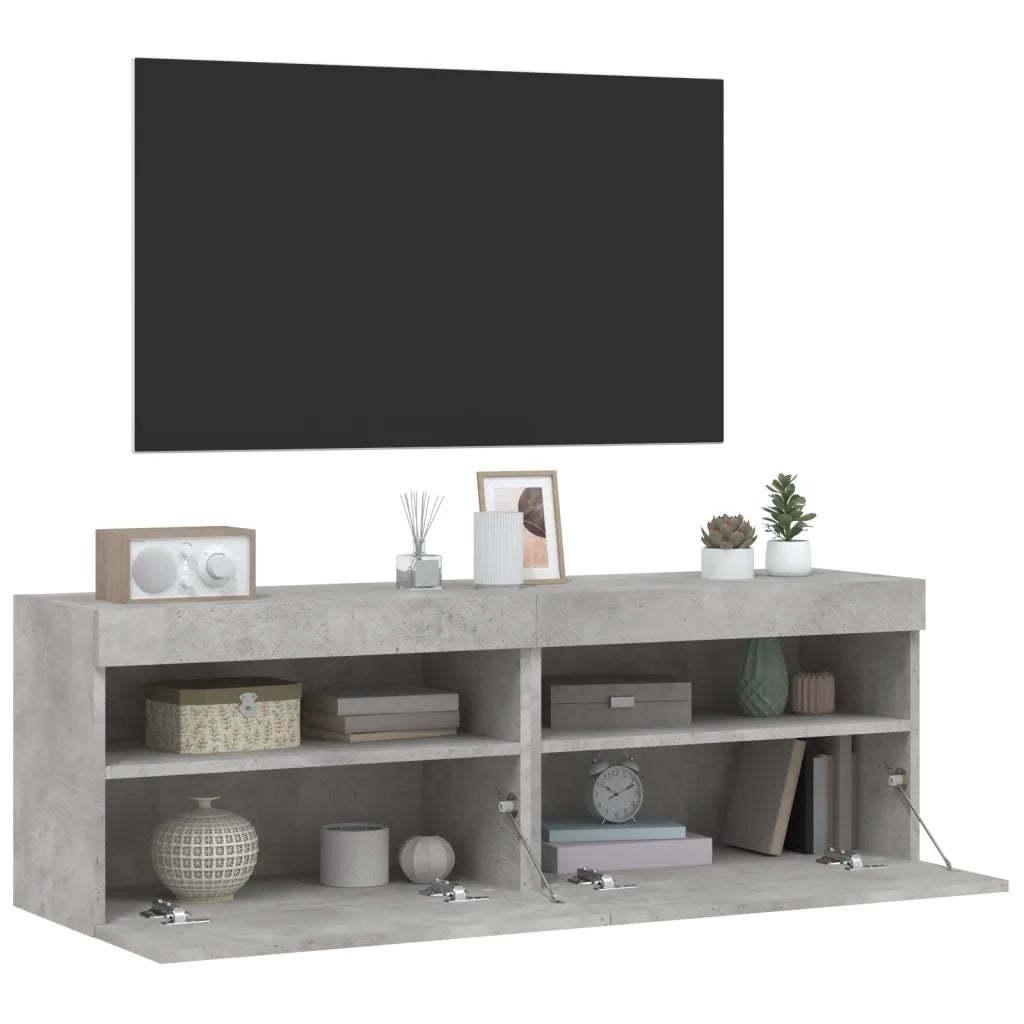 Mobili TV a Parete con Luci LED 2pz Grigio Cemento 60x30x40 cm 837190
