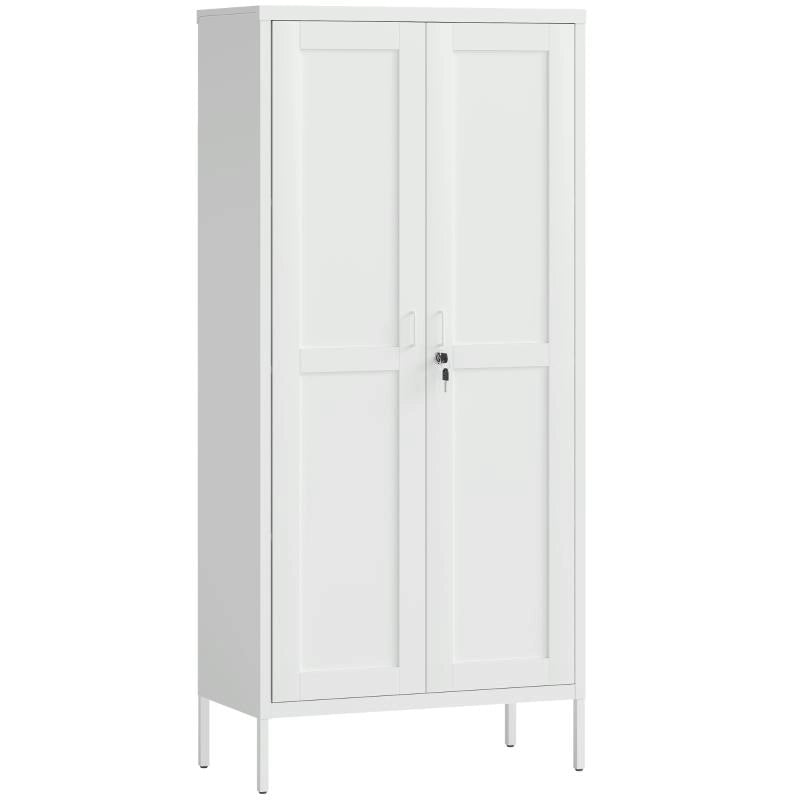 ARMADIO PER UFFICIO IN ACCIAIO A 3 RIPIANI REGOLABILI CON SERRATURA E 2 CHIAVI, 80X40X175 CM, BIANCO