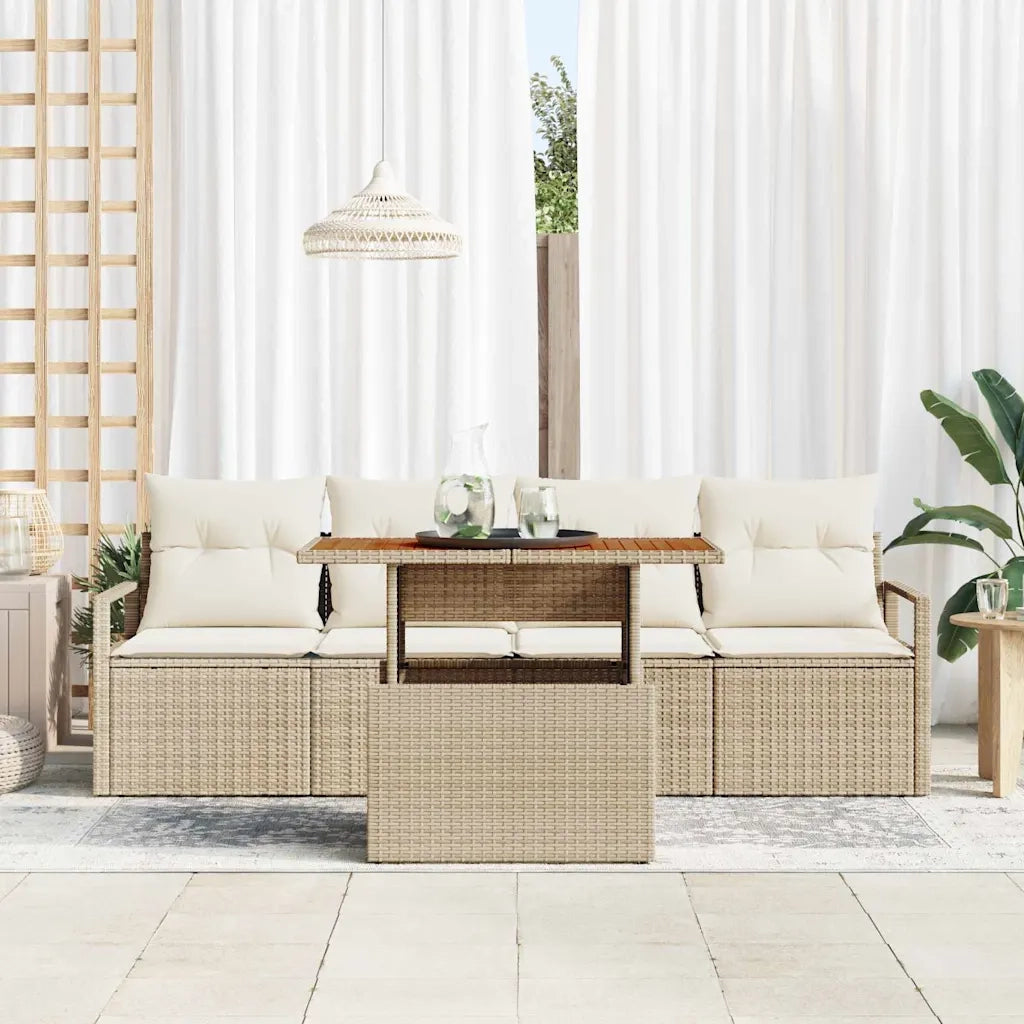 Set Divano da Giardino con cuscino 5 pcs beige e panna