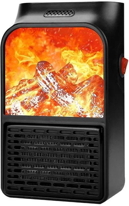 Ventilatore elettrico portatile con telecomando e effetto camino realistico, adatto per camere e uffici.