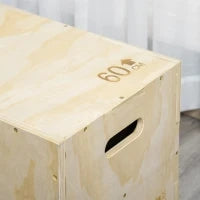 Box Jump a 3 Altezze Regolabili per Casa e Palestra, in Legno di Faggio, 45x40x60 cm