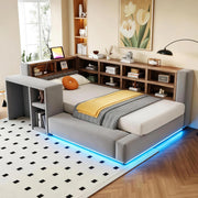 LETTO imbottito 90x200 cm grigio scuro con vani, LED e prese