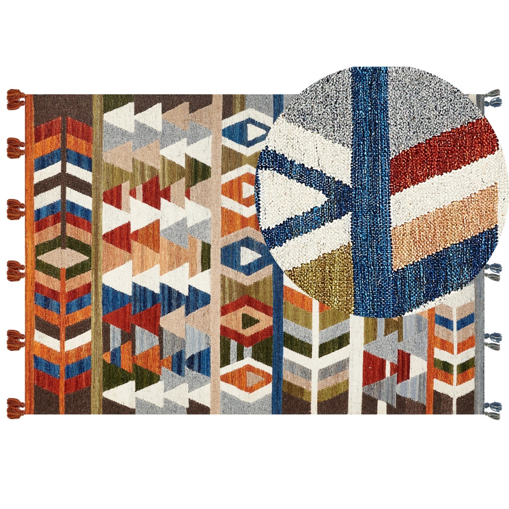 Tappeto kilim di lana multicolore fatto a mano 160 x 230 cm soggiorno camera da letto