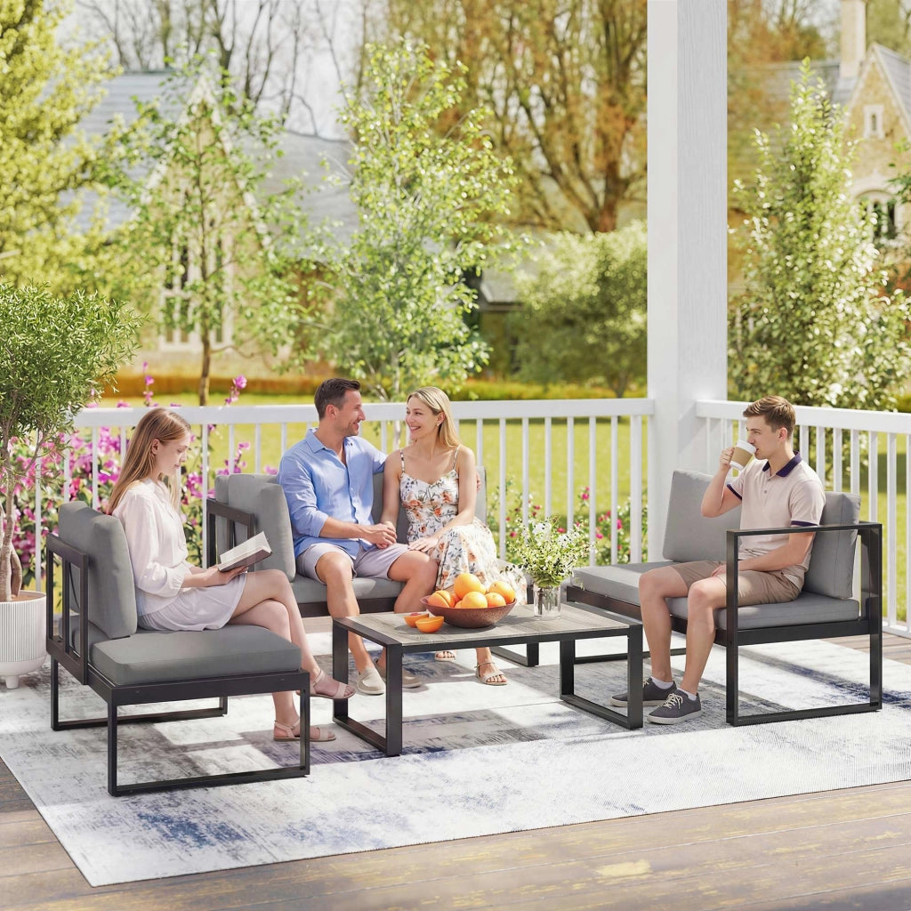 Set divano angolare 5 posti esterno ¨C zephmum ¨C grigio scuro polyrattan
