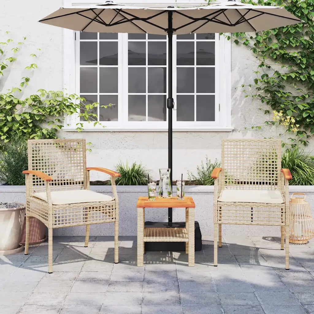 Set da Bistr¨° 3 pz | Set Salotto da Giardino con Cuscini Beige Polyrattan e Legno Acacia