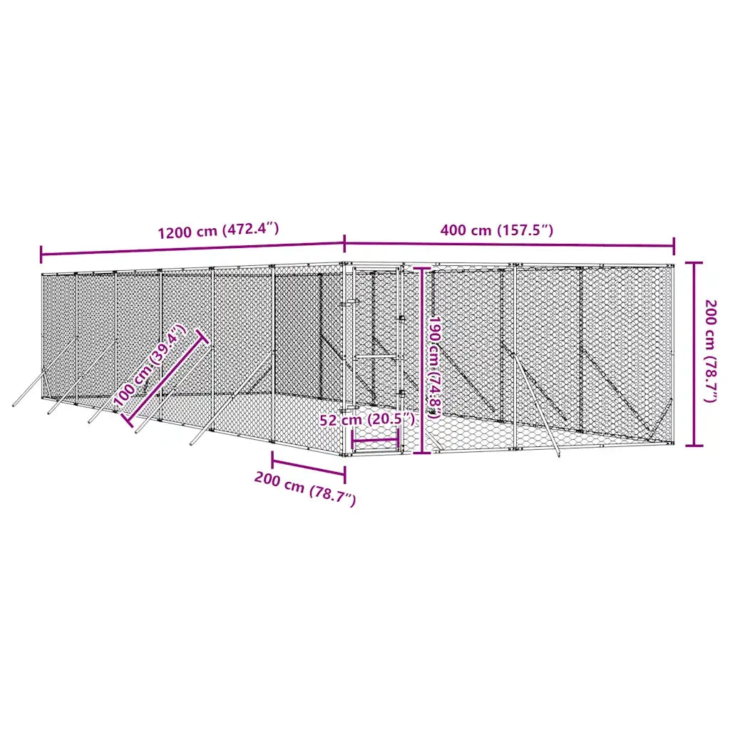 Cuccia per Cani da Esterno Argento 4x12x2 m in Acciaio Zincato 3190457