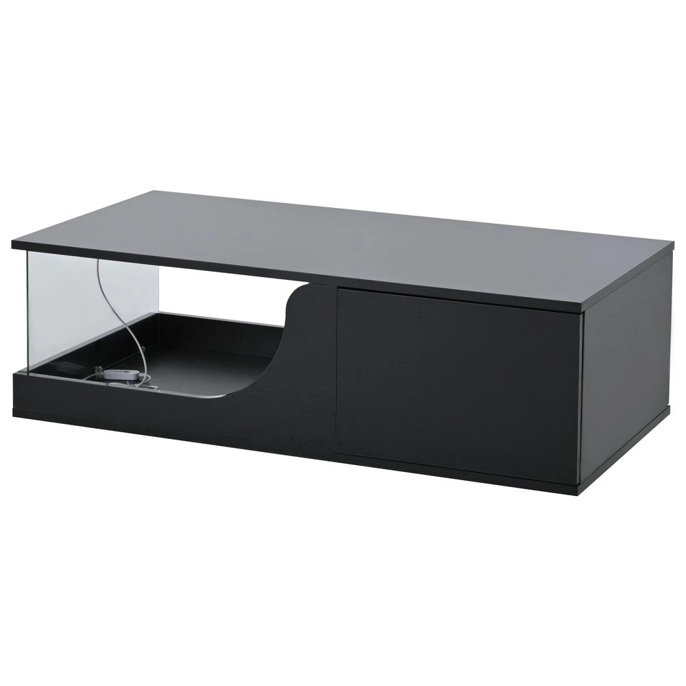 Tavolino da Caff¨¨ con 2 Cassetti e LED ¨C MINIMAL ¨C MDF/Vetro Temperato Nero Lucido 100x50x30
