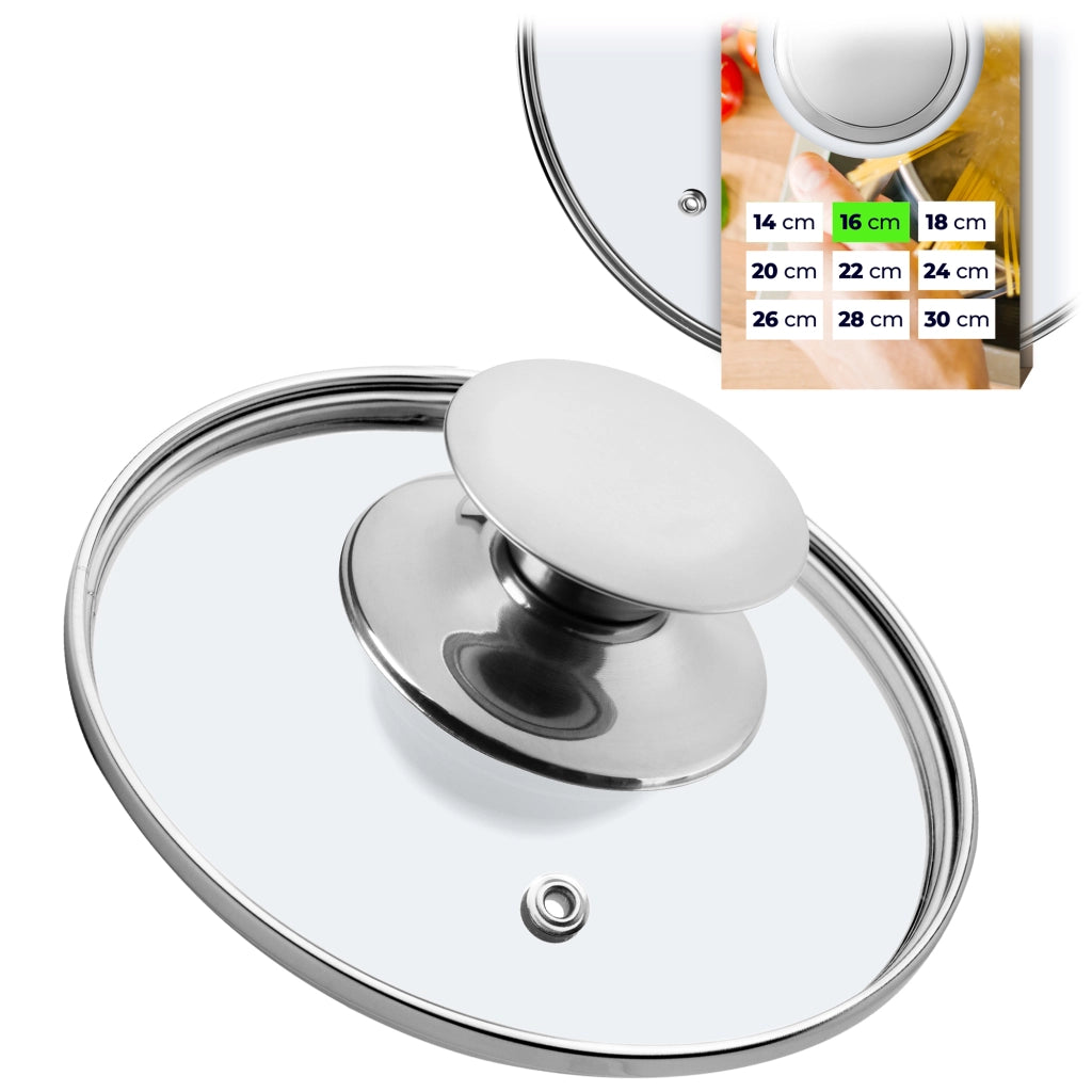 Coperchio in vetro KADAX da 16 cm, universale, resistente al calore, per pentole e padelle.