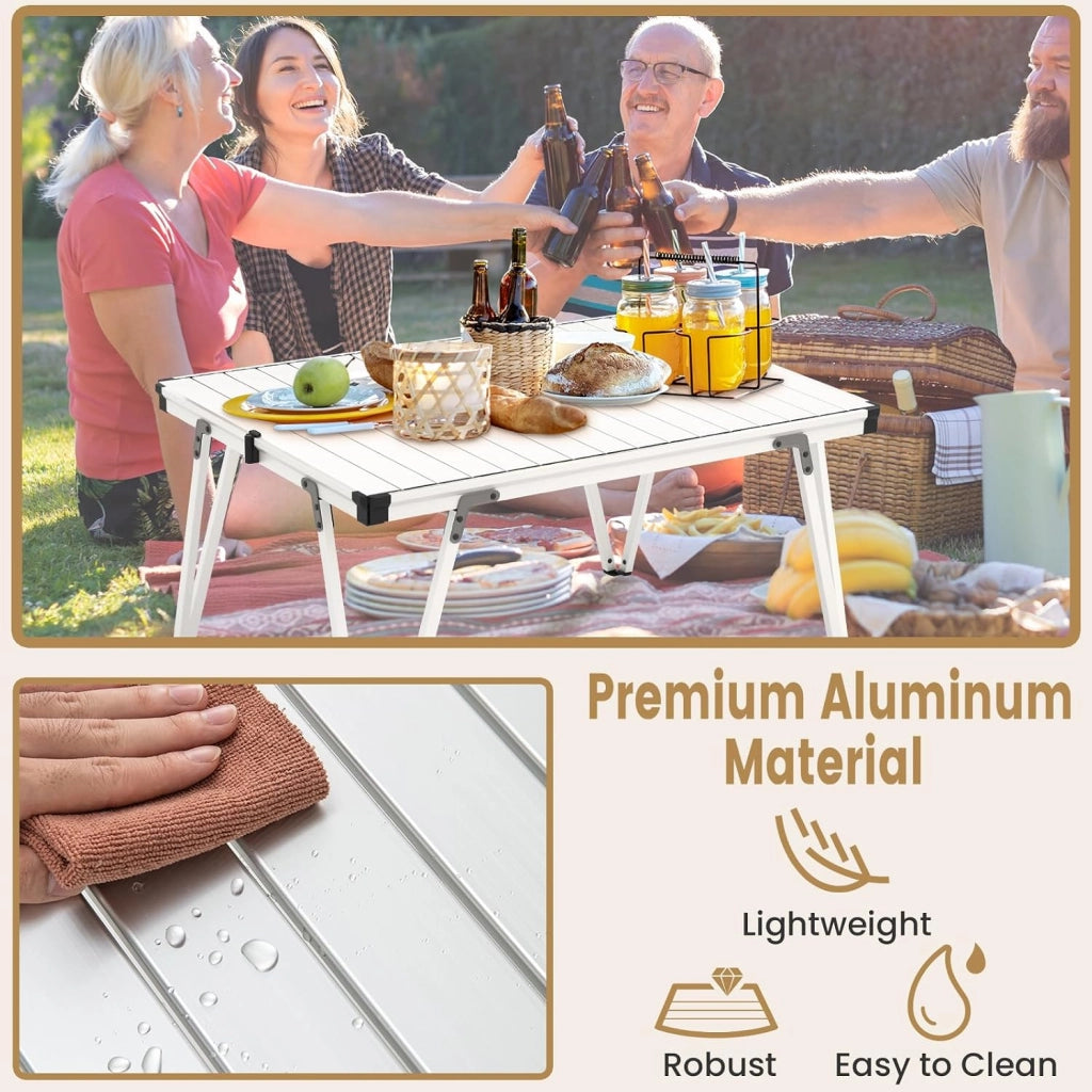 Tavolino da Giardino Pieghevole & Portatile con Borsa di Conservazione, Tavolo da Campeggio con Piano in Alluminio, Tavolo da Esterno per Picnic, Feste, BBQ, Spiaggia, Balcone (Argento)