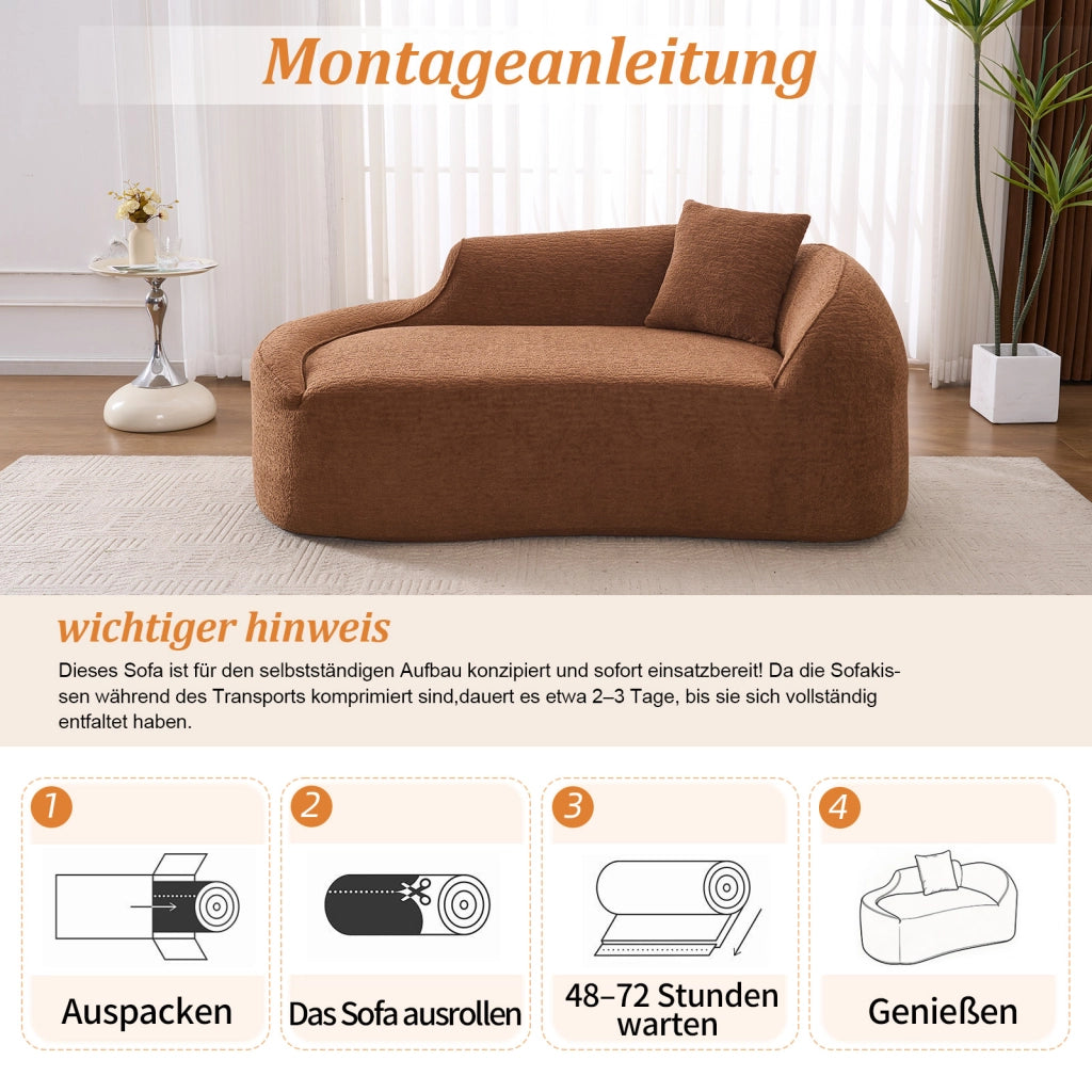 Méridienne in chenille con seduta profonda e cuscino divano letto 3 in 1 per salotto camera e interni caramello