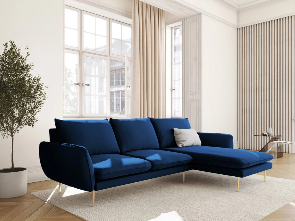 Cosmopolitan Design - Divano angolare destro "Vienna" 5 posti in velluto blu reale 