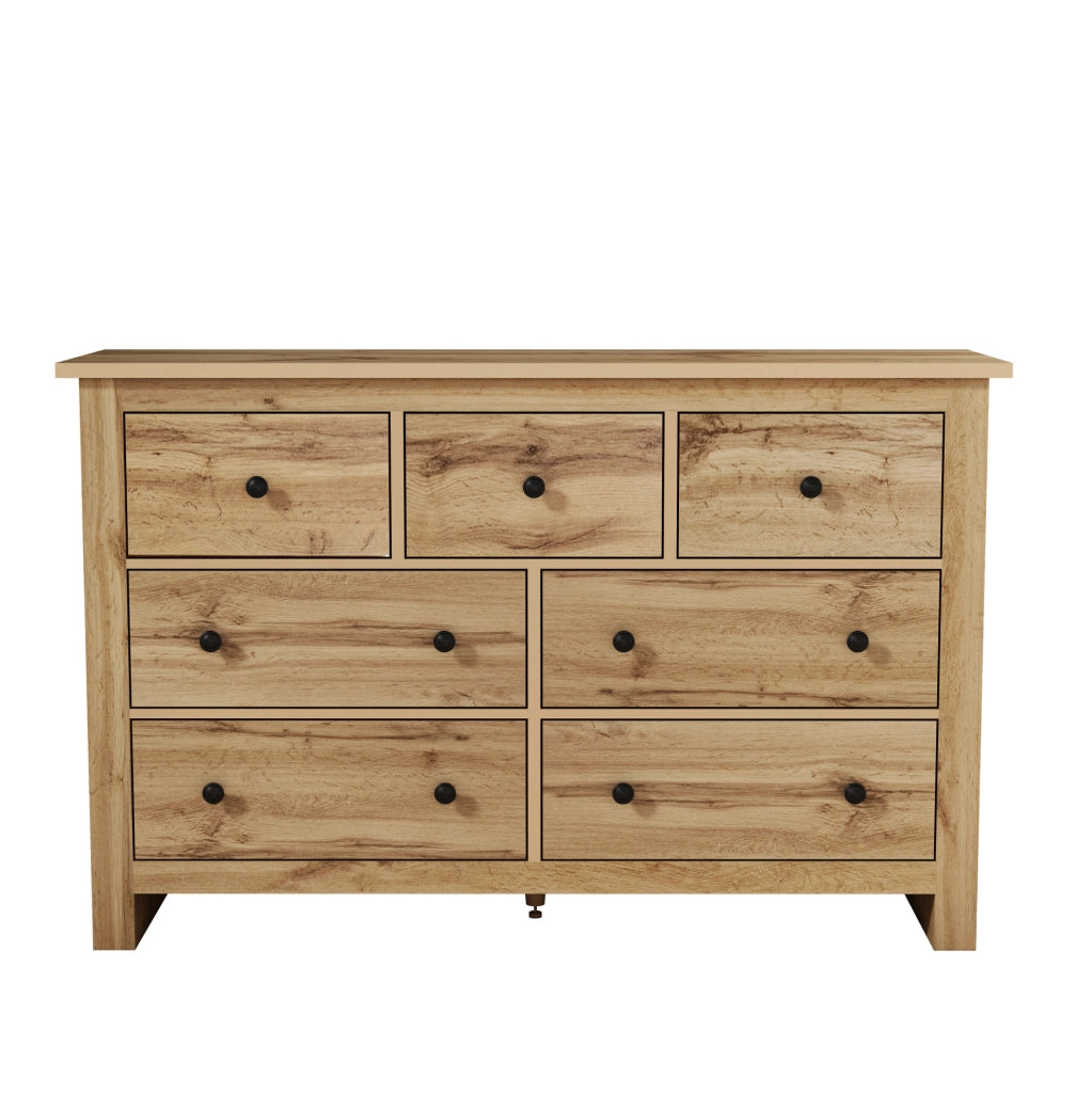 Credenza 152x40x88.5 cm con 7 cassetti e guide scorrevoli; truciolare; naturale