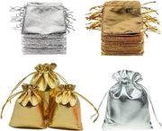 Borse di Natale - Cordone Oro e Argento - Sacchetti di Organza - 100 pezzi - 7 x 9 cm - Confezione di Natale - Decorazione di Natale - Sacchetti di Regalo - Sacchetti di Dono - Sacchetti di Festa - Sacchetti di Dolci