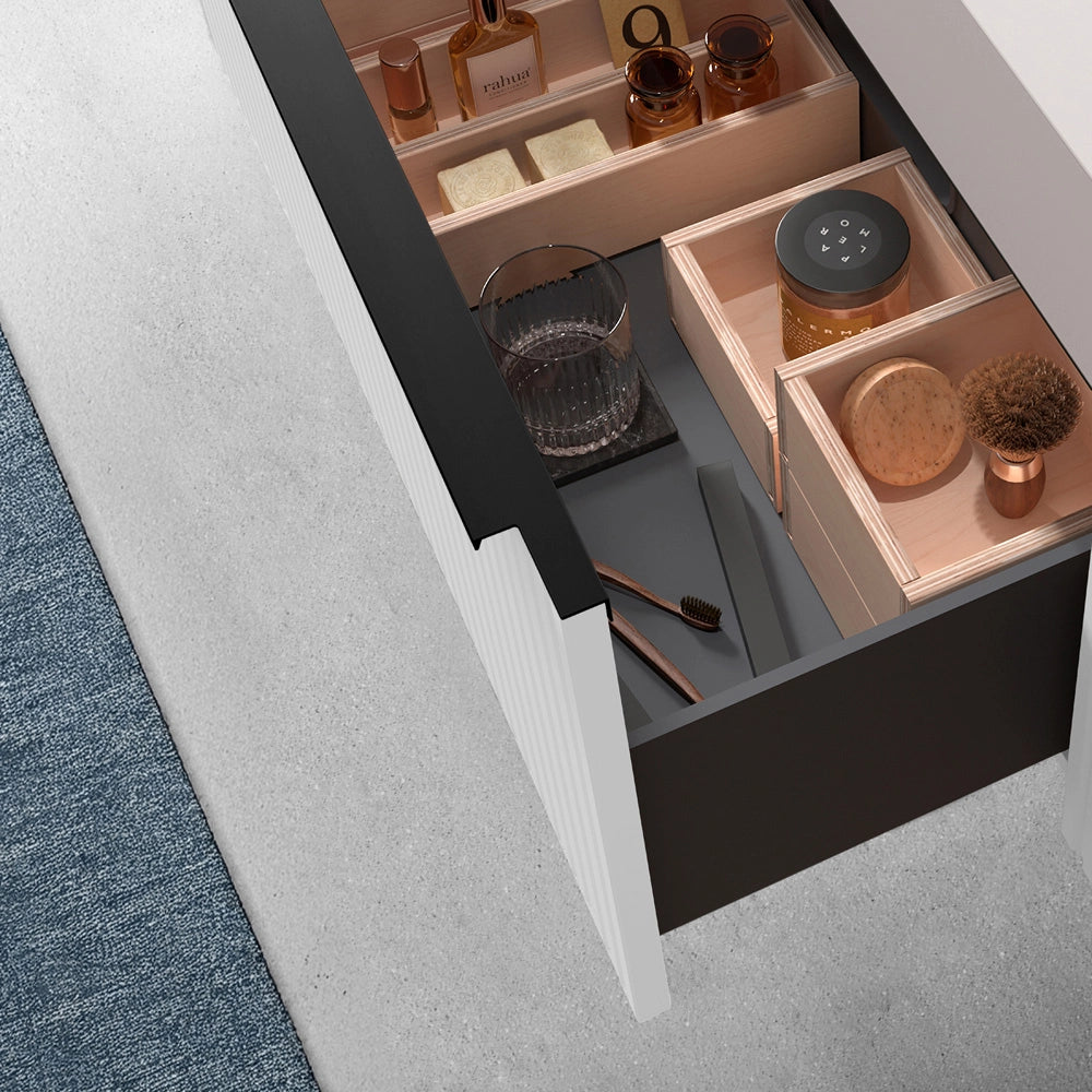 Mobile bagno sospeso 100 cm bianco opaco cannettato con cassetto e lavabo Nara