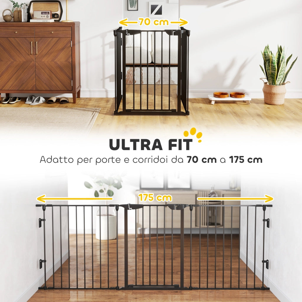 Cancello per Cani Pieghevole 5 Pannelli ¨C zephmum ¨C Nero Metallo Plastica 300x3x74.5 cm