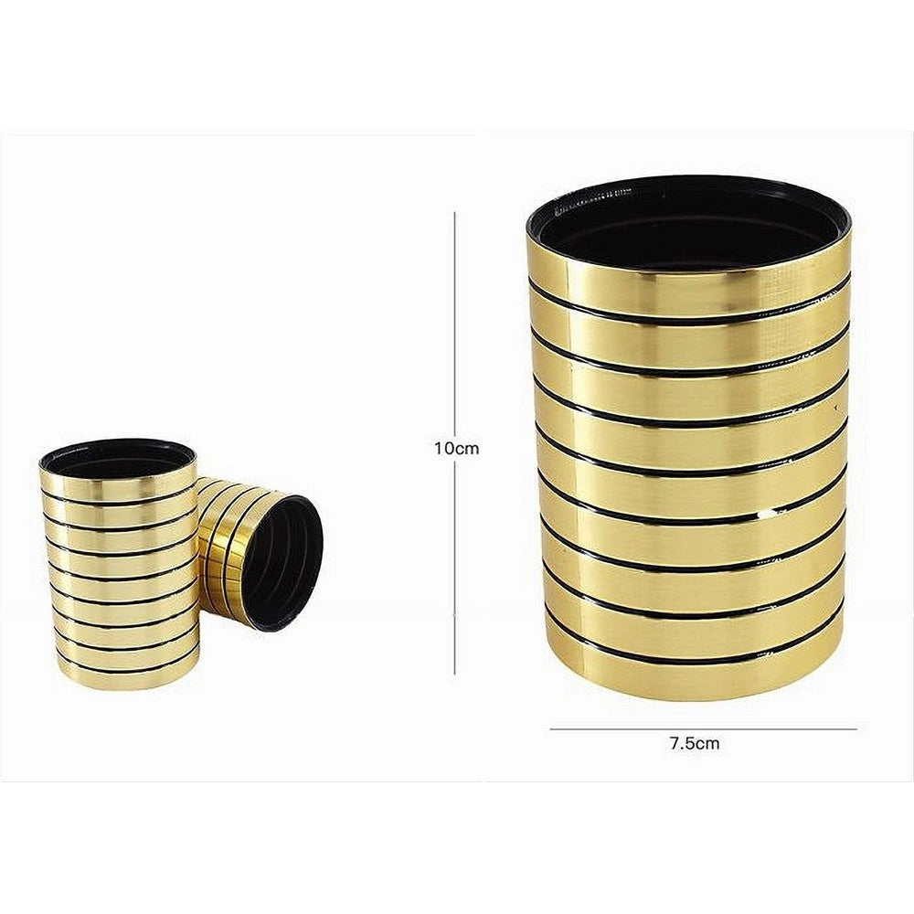 Trade Shop - Bicchiere Porta Spazzolini Da Denti Oro A Righe Stile Moderno Arredo Bagno 10386 -