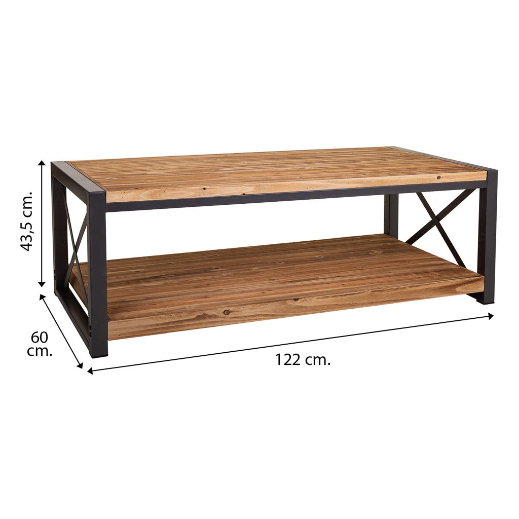 Tavolino da caffè in metallo e legno 122x60x43,5h cm