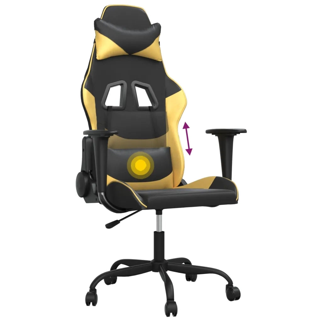Sedia da Gaming | Sedia da e-sports Massaggiante Nero e Oro in Similpelle