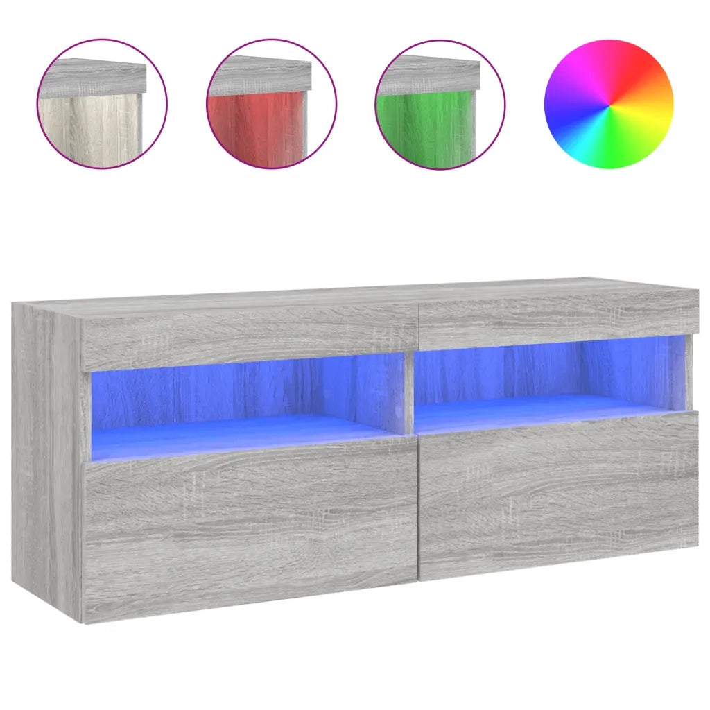 Mobile TV a Parete con Luci LED-Mobile TV a Muro Grigio Sonoma 100x30x40 cm