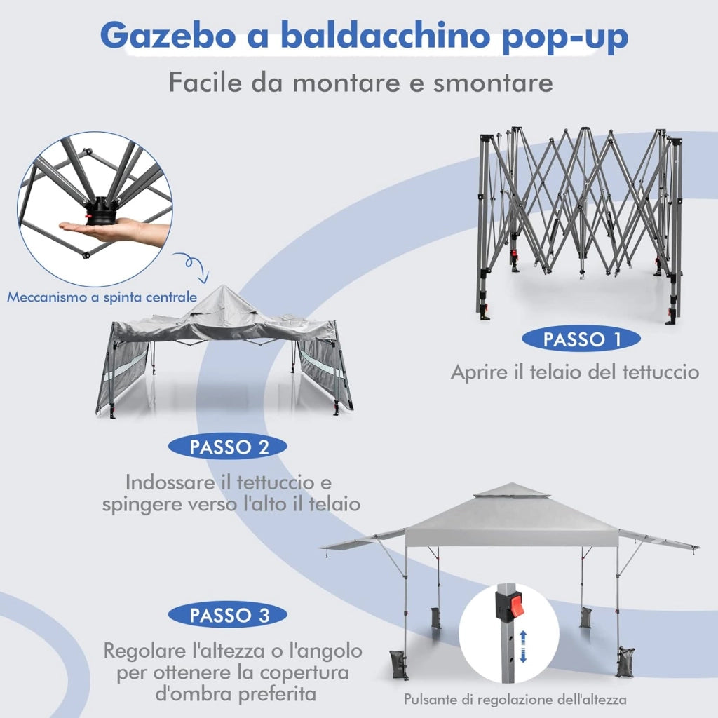 Gazebo Pieghevole da Giardino 3 x 3 m, Gazebo da Esterno con Design a Doppia Tenda, Design Pop Up e 4 Sacchetti di sabbia, Altezza Regolabile, Ideale per Feste, Giardino e Spiaggia (Bianco)