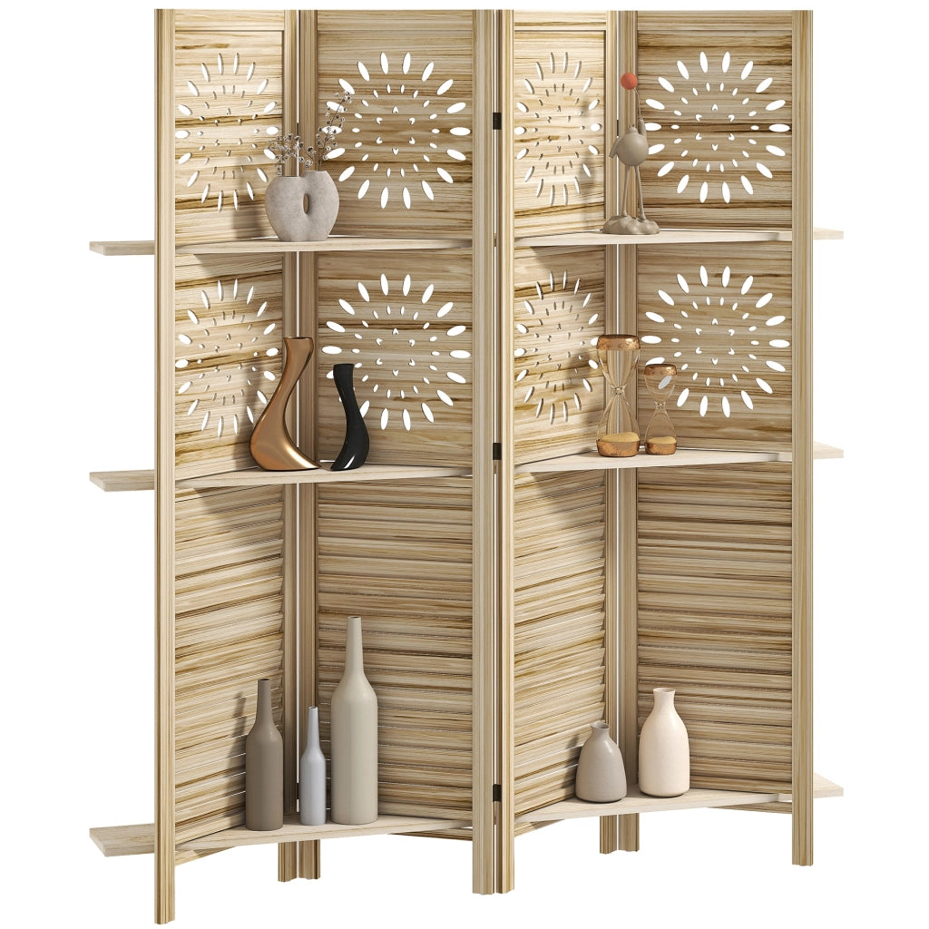 Libreria divisorio 4 pannelli con 3 ripiani ¨C zephmum ¨C legno di paulownia 160x170 cm
