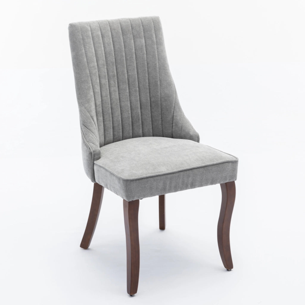 Sedie da Pranzo Imbottite in Tessuto ¨C MINIMAL ¨C Set 2 Pezzi, Grigio, Gambe in Legno Massello