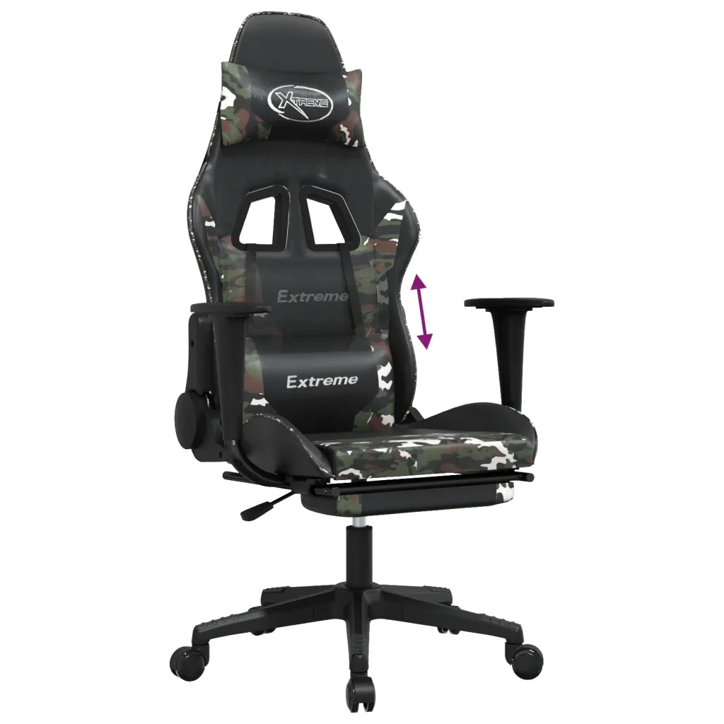 Sedia da Gaming | Sedia da e-sports con Poggiapiedi Nero e Mimetico in Similpelle