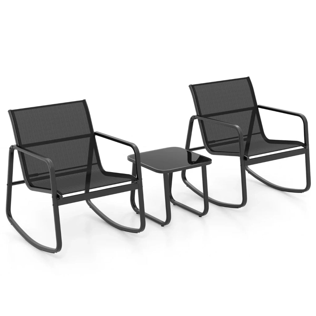 Set di mobili da giardino 3 pezzi con sedie a dondolo 72 x 61 x 80 cm e tavolo 44 x 44 x 40 cm con tessuto ad asciugatura rapida e struttura in metallo nero 20_0013428