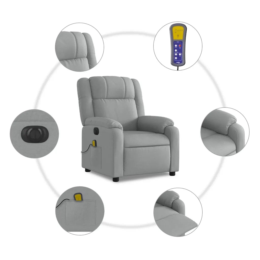 Poltrona Reclinabile Massaggio Elettrica Grigio Chiaro Tessuto 3205190