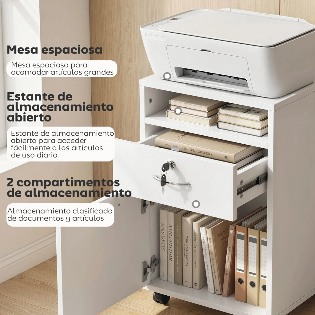 Cassettiera Mobile Ufficio con Ruote e Serratura ¨C Xylo ¨C Bianco 40x35x60cm