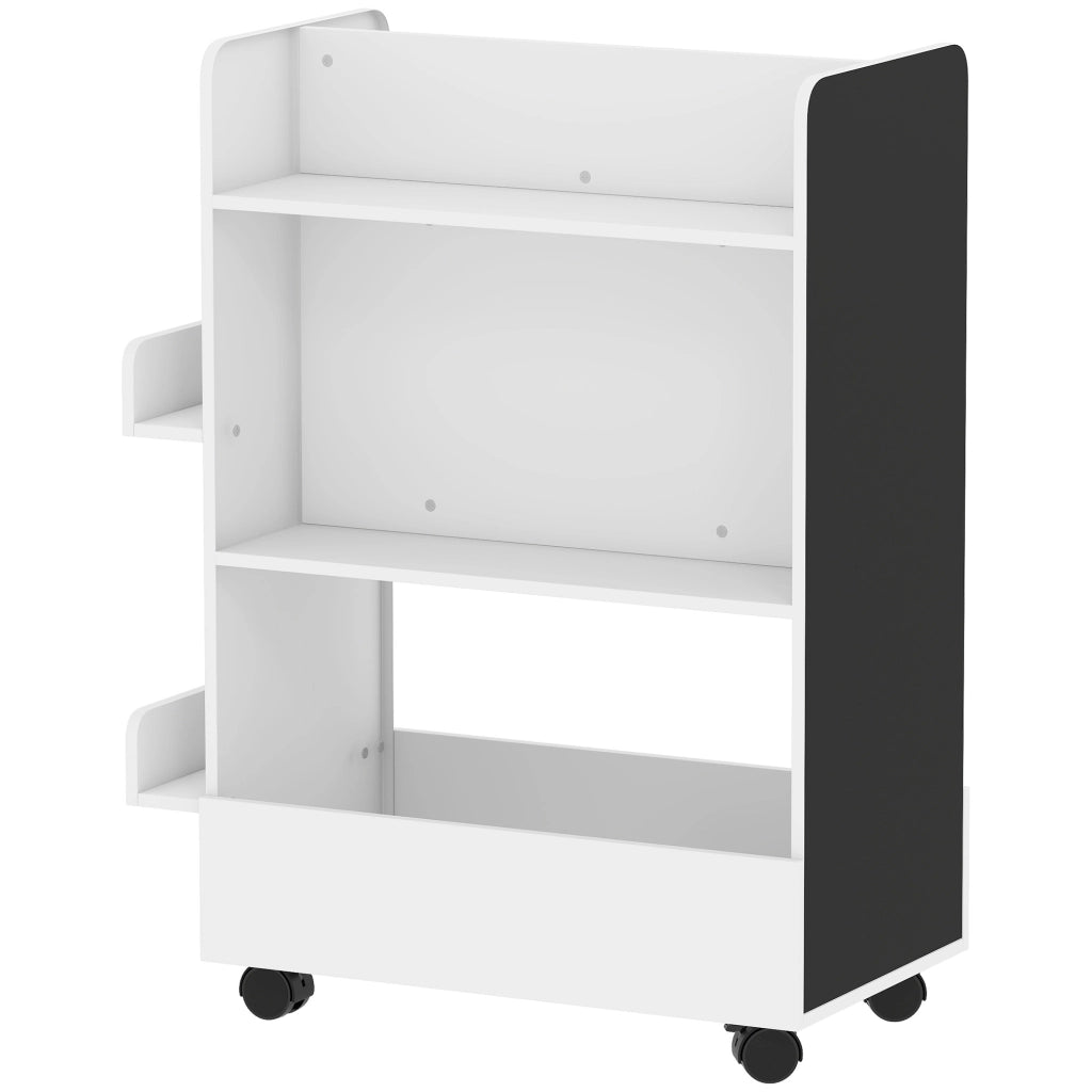 Libreria per bambini con 4 ripiani, cassetto, lavagna e rotelle ¨C zephmum ¨C 66.5x32.5x86.5 cm bianco