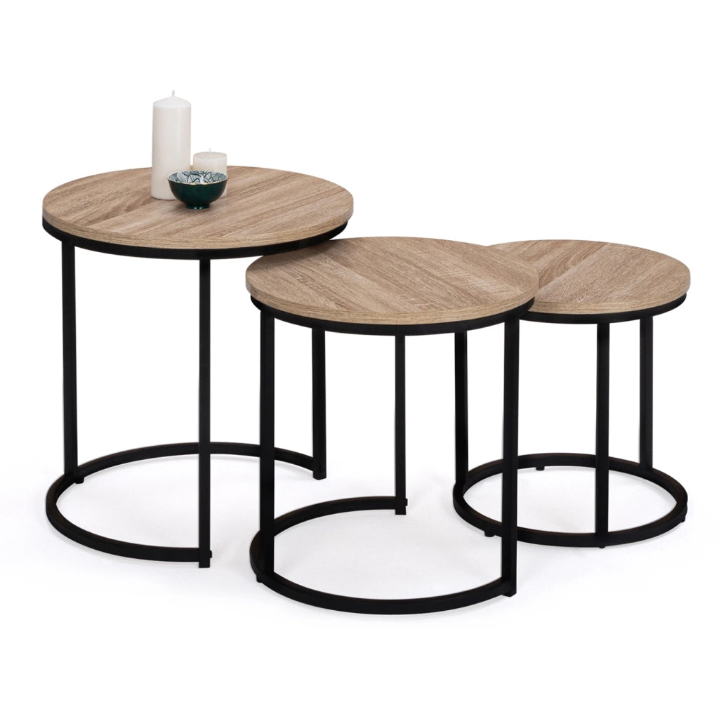 IDMarket - Set di 3 tavolini rotondi DETROIT 35/40/45 design industriale