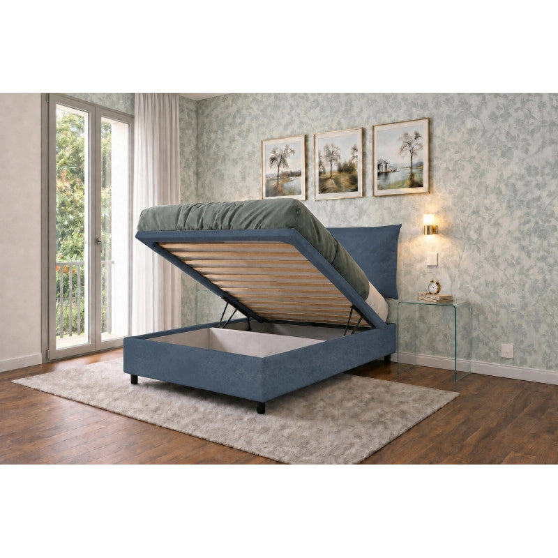 Letto imbottito Singolo 80x200 cm Soft - Contenitore,Microfibra,Blu
