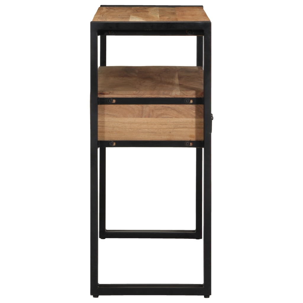 Tavolo Consolle Nero 90x33x75 cm Legno Massello di Acacia e Metallo