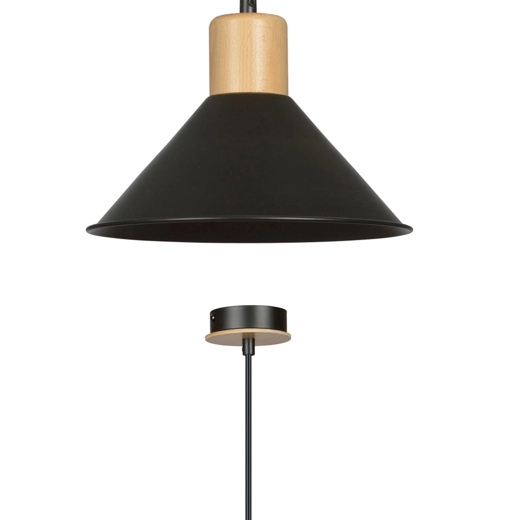 Sospensione Nordica 1 Luce Chandra In Acciaio Nero E Legno