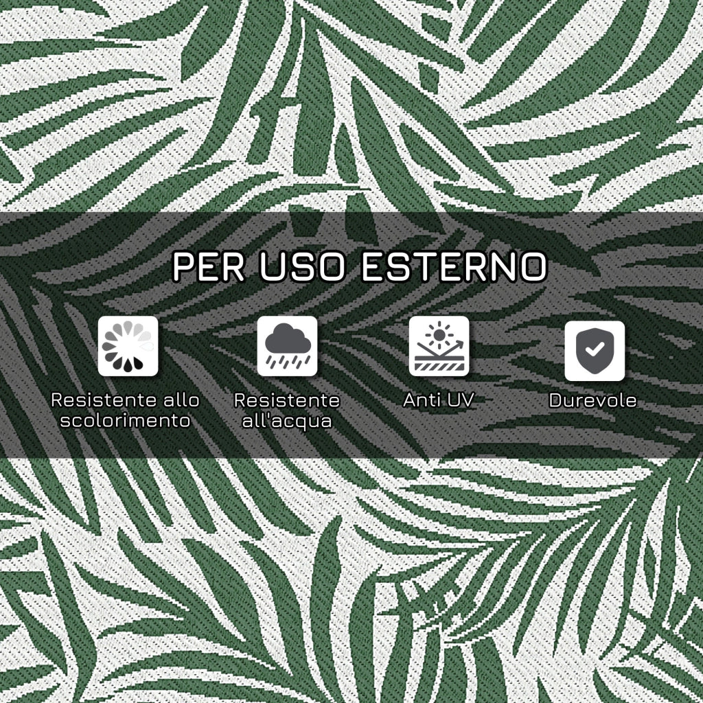 Tappeto da Esterno Reversibile 152x243 cm con Fantasia Geometrica Verde e Bianco