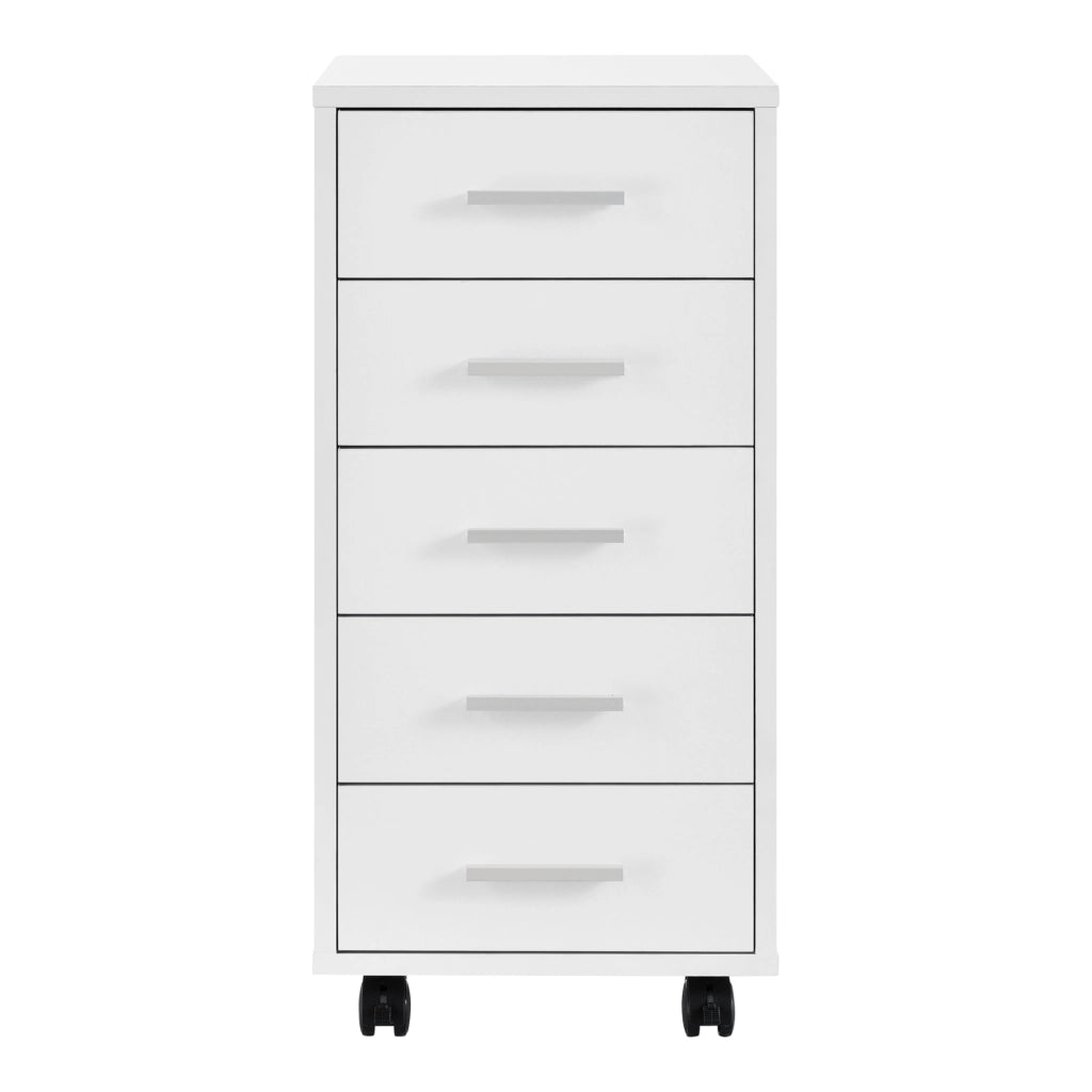 Cassettiera a Ruote Comodino con 5 Cassetti 63 x 33 x 38 cm - Bianco [en.casa]
