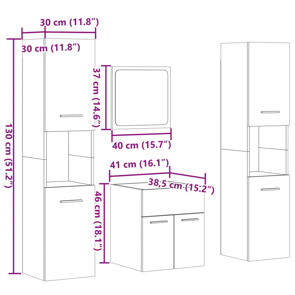 Set Mobili da Bagno 4 pz Grigio Cemento in Legno Multistrato