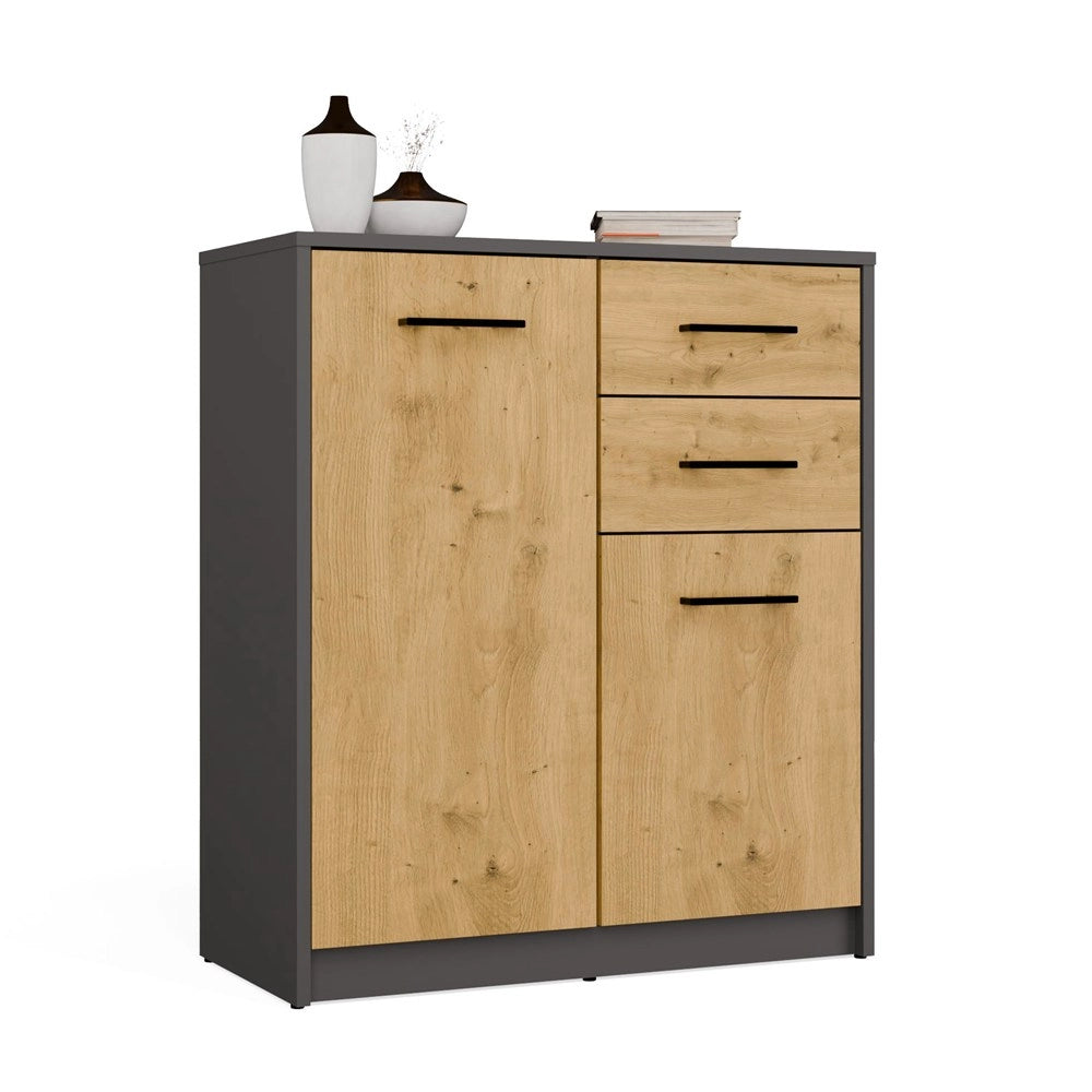 Cassettiera simplo 2d2s mobile 2 cassetti 2 ante per soggiorno antracite rovere artisan