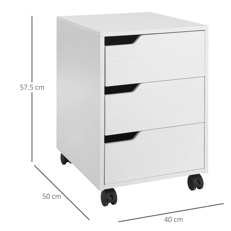 CASSETTIERA DA UFFICIO A 3 CASSETTI CON MANIGLIE A SCOMPARSA, IN LEGNO E METALLO, 40X50X57.5 CM, BIANCO