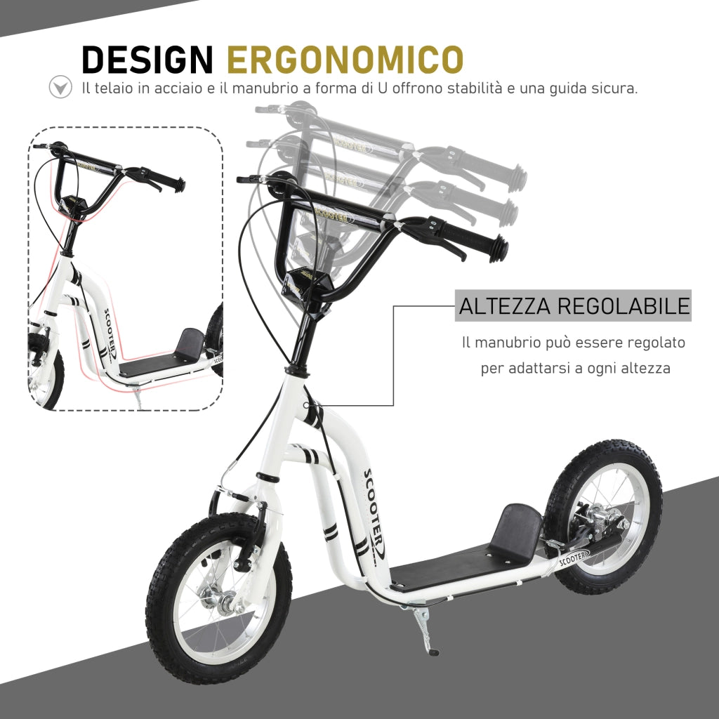 Monopattino Bambini con Manubrio Regolabile ¨C zephmum ¨C Bianco 120x58x85-95cm