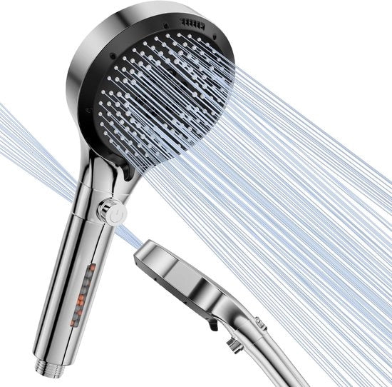 Douchekop con filtro, douchekop con 6 tipi di getto, douchekop ad alta pressione, douchekop a risparmio d'acqua per acqua dura, douchekop con restchloor, douchekop in metallo pesante (douchekop senza rubinetto)